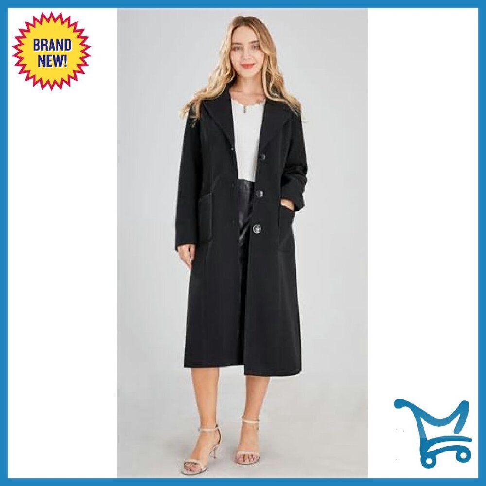 Mid-Length Wool Blend Coat Notched Lapel Single Breasted Button Front - Picture 6 of 8